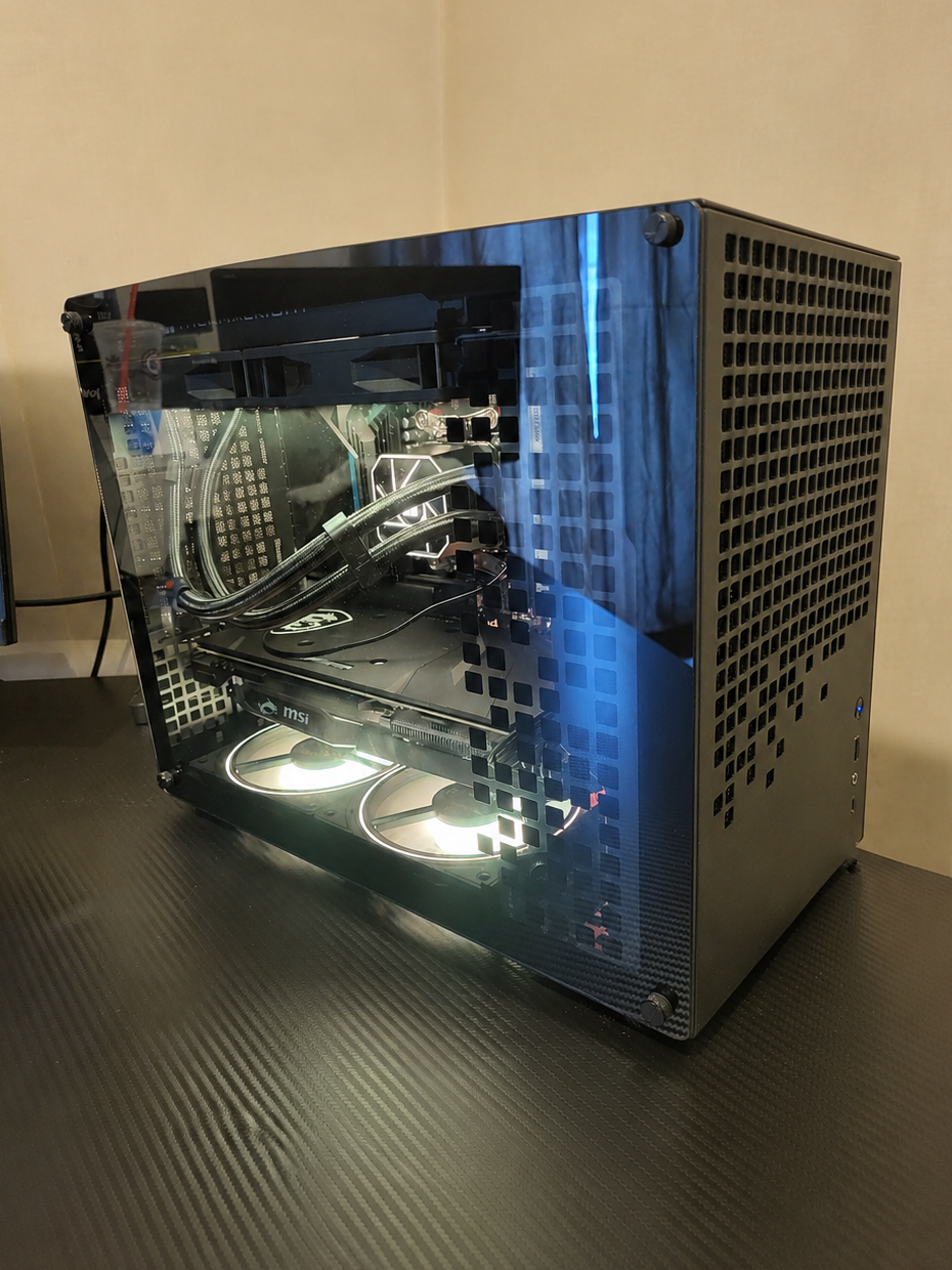 Custom Built computer with white RGB lighting.